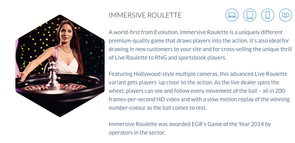 immersive roulette evolution gaming