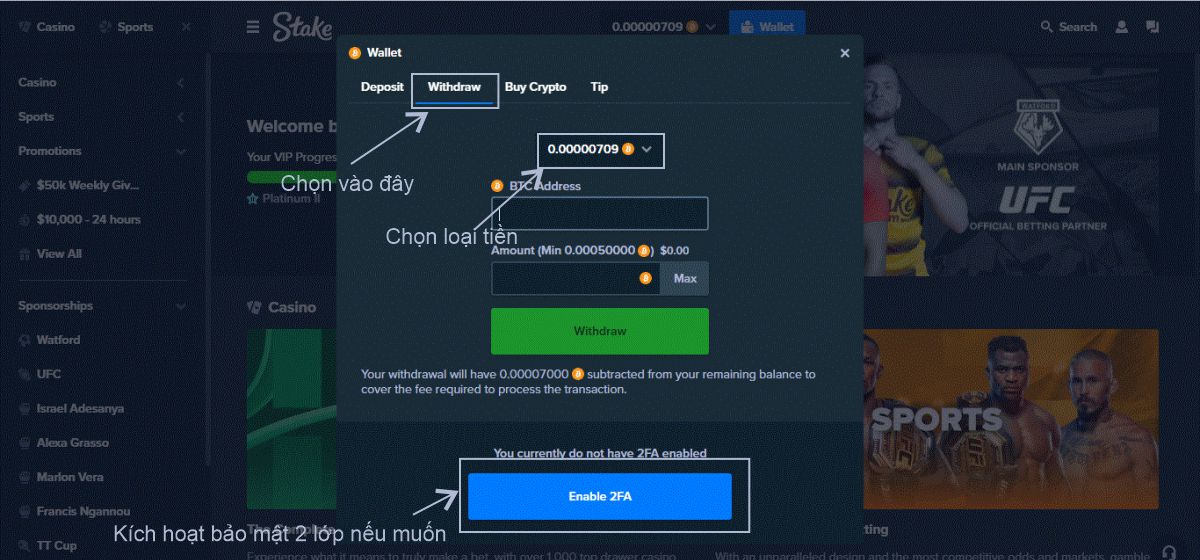 Rút tiền Stake Casino