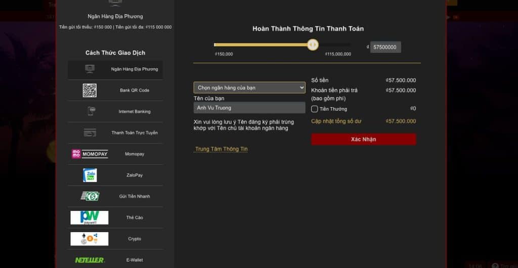 Nạp tiền Live Casino House | Hướng dẫn chi tiết cách nạp tiền